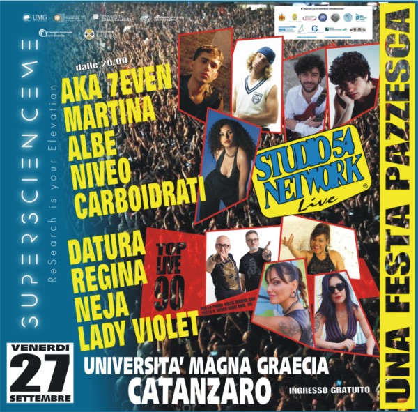 A Melicucco Studio54Live con Sarah Toscano, Aka7even, Maninni, Carboidrati, Il Cile, Niveo La Notte dei Ricercatori Università Magna Grecia di Catanzaro con Studio54network